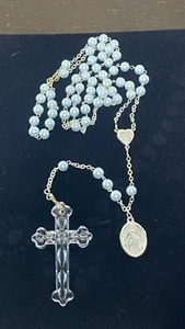 Waterford Crystal Necklace Rosary Blue Gray Beads With Label - Picture 1 of 14
