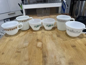 Taza de té de café dorada mariposa vidrio leche Fire King Pyrex CorningWare de colección 6 * - Imagen 1 de 21