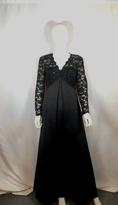 BlackTie Oleg Cassini Long Black Lace Sequence and Satin Gown Size 6 RN62313 - Image 1 of 4
