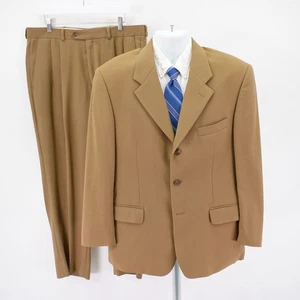 Joseph & Feiss Wool 2 Piece Suit 40S Tan 36 / 29.5 Pleated Mid Rise Lined Partia - Picture 1 of 16