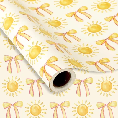 Boho Sun Wrapping Paper - Mini Roll - 17 Inch X 32.8 Ft Sunshine Bow Knot Gift W - Image 1 of 4