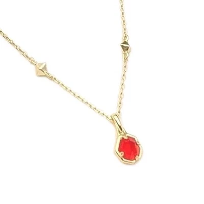 Kendra Scott Nola Pendant Necklace Red Illusion Gold Tone Rare Red Color Dainty  - Image 1 of 4