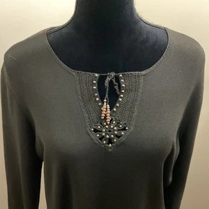 Jones New York Women’s Green Sweater With Beaded Tie Size XL - Picture 1 of 13
