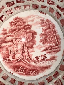 Placa de mosaico de madera Spode Enoch con patrones rojos y blancos - Imagen 1 de 14