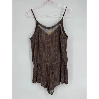 CHAD SUR Womens Brown Geometric Print Drawstring Waist Romper Jumpsuit Sz S - image 1 of 4