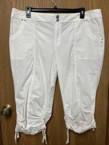 Womens INC White Cotton Capri Pants Ruched Leg Pockets Rhinestones Plus Size 20W - Picture 1 of 10