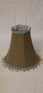 Boho Beaded Lamp Shade Vintage Style Brown Striped Fabric with Fringe 9” - Picture 1 of 8