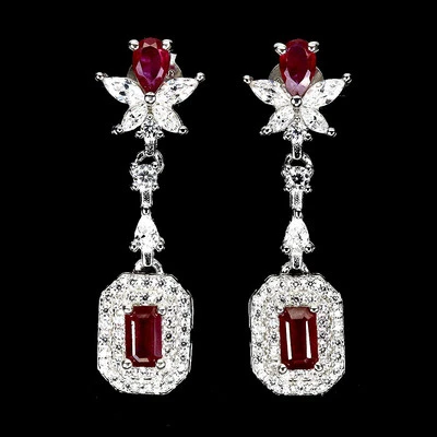 Summer 925 Silver Earrings Octagon Ruby Topaz Natural Gemstone Jewelry - Image 1 of 4