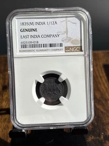 1835 India 1/12 Anna - Genuine - East India Company - NGC - Picture 1 of 2