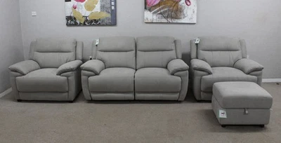 Furniture Village Touch Grey Fabric Power 2 Seater Sofa & 2 Static Armchairs - Image 1 of 4