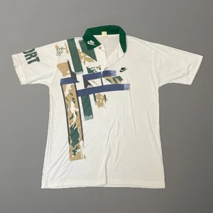 Vintage 90s Bootleg Nike Polo Shirt – Rare Abstract Sport Graphic – Green Collar - Picture 1 of 9