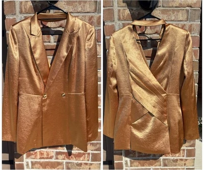 ANTHROPOLOGIE Current Air Metallic Gold  Blazer with cut out back M - Image 1 of 4