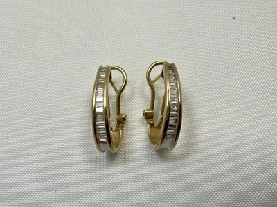 14K Yellow Gold Diamond Half-Hoop Earrings Omega Backs .50 CT TW - Image 1 of 4