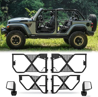 Tubular Half Doors w/ Side Mirrors For 2018-2024 Jeep Wrangler JL&Gladiator JT - Imagem 1 de 4