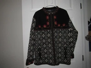 Vtg ICELANDIC DESIGN Women's Large Thick Lined Wool Sweater Jacket Zip Front EUC - Picture 1 of 8
