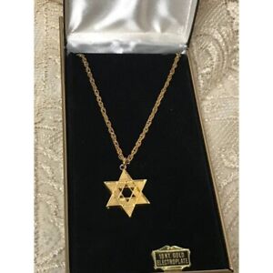 Star of David 18kt GE Pendant Necklace-Original Presentation Case-Vintage