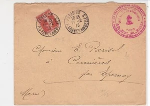 France 1915 Paris Cancels Tree & Animal Slogan Cancel Stamps Cover Ref 29823 - Picture 1 of 2