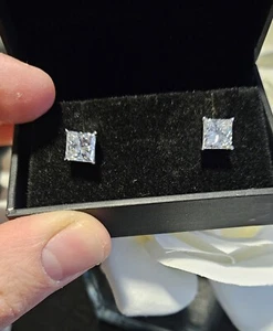 4 ctw Princess Cut F VVS2 Lab Grown Diamond Stud Earrings 14k W/G IGI CERTIFIED - Picture 1 of 6