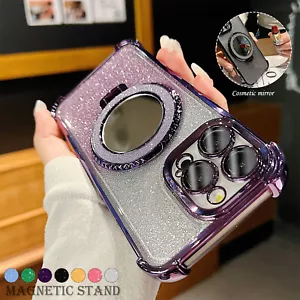 Per iPhone 16 15 Pro Max 14 13 12 11 Bling supporto specchio Mag Safe custodia antiurto - Foto 1 di 26