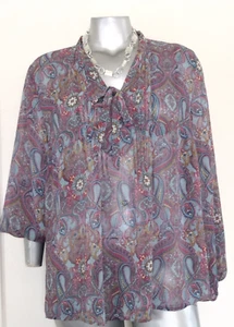 Lane Bryant DAMEN-BLUSENSHIRT TRANSPARENTES TOP Größe 22/24 Biesen & Knöpfe zum Binden - Bild 1 von 20