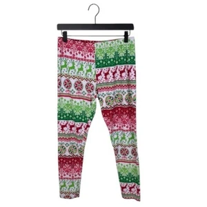 No Boundaries Red Green Snowflake Print Leggings Holiday Christmas Size Large - Picture 1 of 5