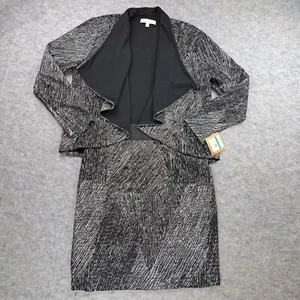 Ellen Tracy Blazer Skirt Set Womens Size 12 Large Black Career Knit Waterfall - Picture 1 of 22