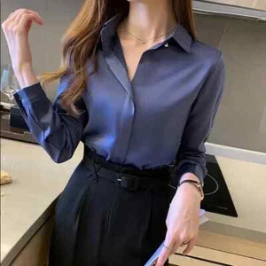Blue Silk Women's Shirt Long Sleeve Blouses Size XXL - Picture 1 of 8