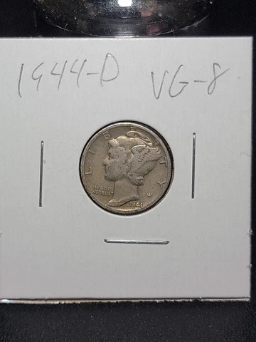 1944 D Mercury Silver Dime in Very Good Circulated Condition in Coin-Flip Cover