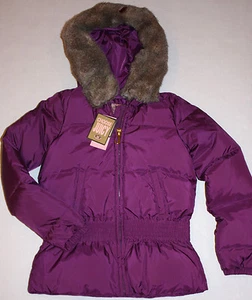 NWT Girls Juicy Couture Purple Hooded Down Coat Size 12 - Foto 1 di 4