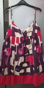 Mini Vestido Babydoll Algodón Oasis UK12 EU38 US8 Rosa Púrpura Lentejuelas Geométricas Arte - Imagen 1 de 14