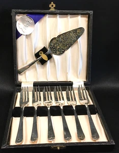 Silver Plated Pastry Folks & Server Evan's Sheffield England IOB Vintage - Picture 1 of 6