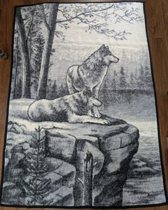 Vintage Biederlack Blanket Wolf Wolves on Cliff Acrylic USA Made 52x72" Wildlife - Picture 1 of 11