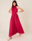 New MONSOON Size 14  Pink Pleated Chiffon MAXI DRESS BNWT   