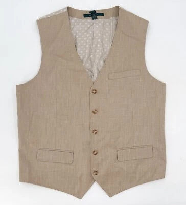 Perry Ellis Vest Mens Extra Large Tan Button Up Pockets Adjustable - Image 1 of 4