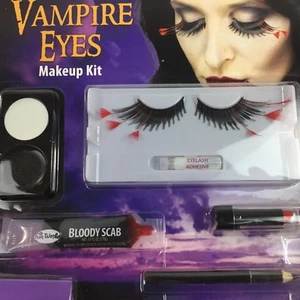 Halloween Vampire Eyes Makeup Kit Black Red Eyelashes Blood Lipstick Pencil - Picture 1 of 8