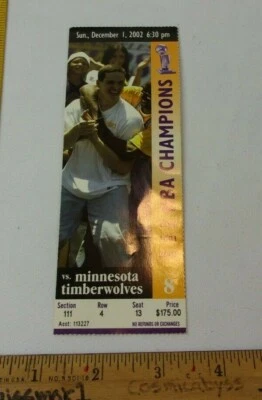 Boleto de juego Los Angeles Lakers 1 de diciembre 2002 Kobe Bryant 22p Kevin Garnett 23p 15r  Foto 1 de 2