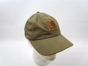 Vtg 90s Carhartt Hat Green Snapback Mens Brown Leather Patch Canvas Made in USA - Picture 1 of 15