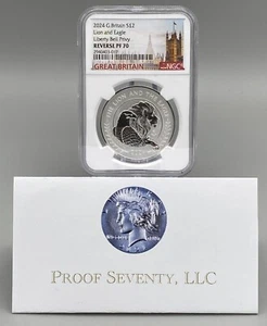 2024 The Lion and The Eagle UK 1oz Silver, NGC Rev PF70, Liberty Bell Privy Mark - Picture 1 of 4