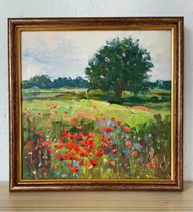 Original oil painting Red poppies field art Landscape wall art Hand painted Gift - Picture 1 of 9