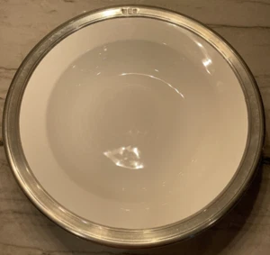 Lands End China Serving Bowl White Pewter Rimmed Discontinued 1994 RARE Embossed - Picture 1 of 9