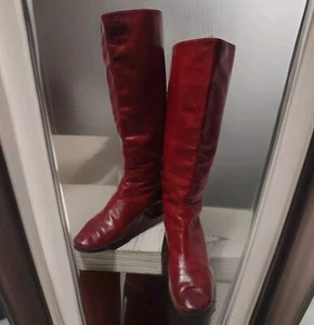 Vintage 1960s Authentic Red Leather Pull On Go-Go Costume Boots Rare Size 6 - Picture 1 of 8