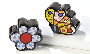 ROMERO BRITTO FLOWER & BUTTERFLY SALT & PEPPER SHAKER NWT - Picture 1 of 2
