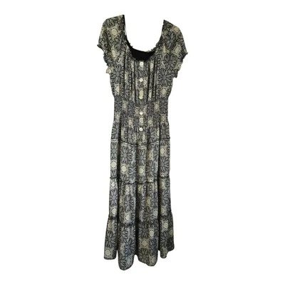 FIGUEROA & FLOWER 长裙荷叶边短袖花卉雪纺黑色大号 — 第 1/4 张图片