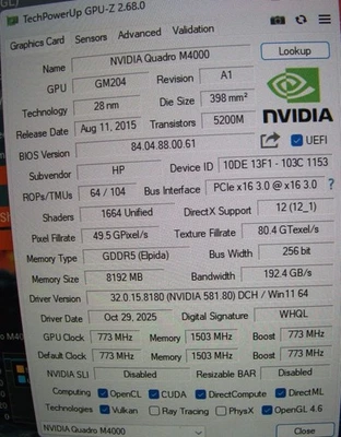 HP NVIDIA Quadro M4000 8GB GDDR5 PCIe Graphics Card P/N: 818867-001 Tested - Image 1 of 4