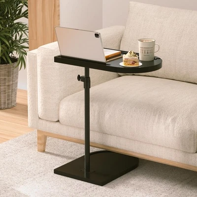 Бамбуковый C-образный торцевой столик, вращающийся на 360° ТВ-поднос для дивана, регулируемый... - Изображение 1 из 4