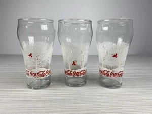 Christmas Coca-Cola Glasses Clear With White Trees And Red Cardinals Winter - Picture 1 of 4