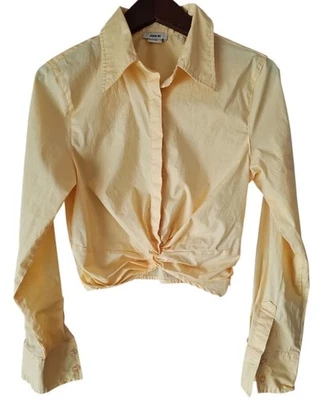 JASON WU Yellow Cotton Long Sleeve Twist Front Cropped Womens Blouse Top Size M - Image 1 of 4