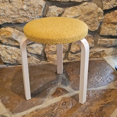 Artek Stool 60 Alvar Aalto - Birch / Yellow Woven Fabric - Image 1 of 4