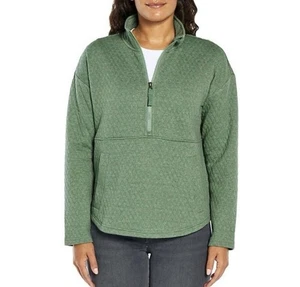 Suéter Pullover Eddie Bauer Mujer Acolchado Media Cremallera Talla Pequeña Verde Bolsillo Algodón - Imagen 1 de 9