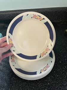 VINTAGE Corelle Plates 7.25" TULIP ACCENTS Orange Pink Tulips on Navy Blue 8-Pc - Picture 1 of 5